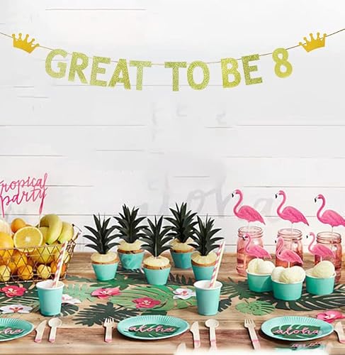 Tennychaor Great To Be 8 Banner,Gold Glitter 8Th Birthday Party Decor,Kid's 8Th Birthday Party Decorations Supplies. #TOP2