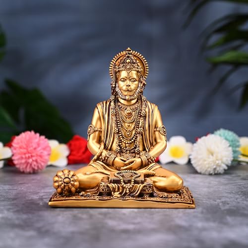 Image of Artarium Hanuman Ji Murti Idol (7.5 Inch), Meditating Bajrangbali Statue for Home Temple & Office Decor, Resin Sankat Mochan Showpiece for Pooja, Meditation Room & Gifting