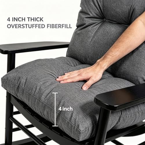 Image of QILLOWAY Tufted Outdoor Chair Cushion Set of 2, Waterproof 43x20x4 Inch Non Slip Replacement Pad for Wicker Lounge Patio Furniture, Charcoal Grey, Black
