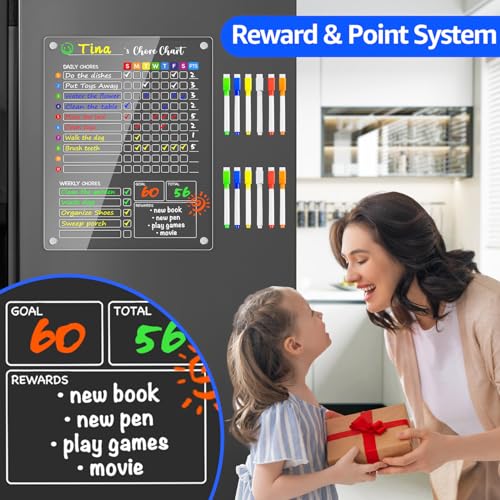 Image of PigPotParty Acrylic Magnetic Chore Chart for Kids, Large 12x16 Inch, 1 Pack