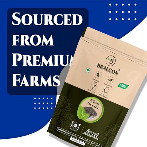 Image of BRALCON Raw Unroasted Natural Chia Seeds - 400g (Pack of 4) | with Omega 3 and Rich in Fiber, Calcium & Protein for Weight Loss Management | Anti Oxidant | Healthy Superfood