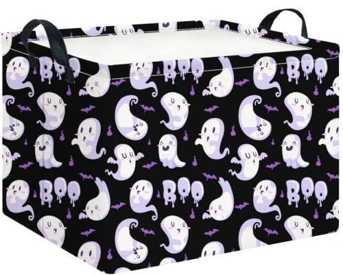 Image of CLOCOR Rectangular Storage Basket,Waterproof Books Box with Handles,Gift Basket(UU Ghost Halloween)