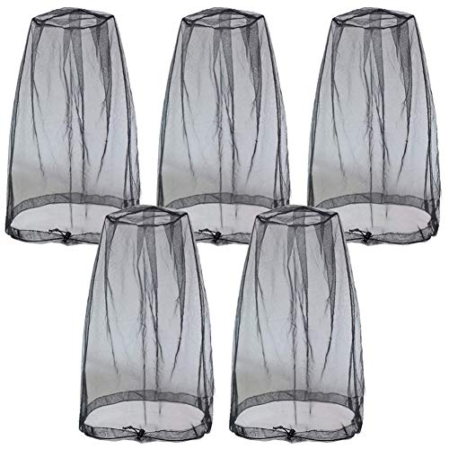 NALCY 5 Stücke Moskito Maske Kopfnetz Anti Sonnen Moskito Bienen Gesicht Mesh Kopf Abdeckung für Imkerei, Fischerei, Freien Enthusiasten Schutz (Black)