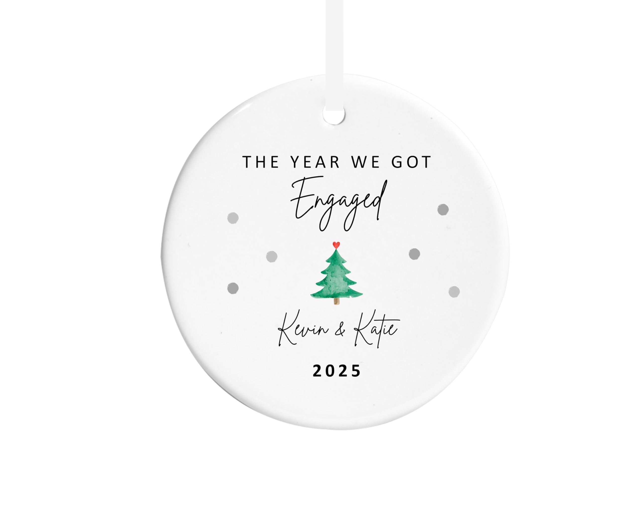 Maisie Moo Gifts Limited White Personalised The Year We Got Engaged Ceramic Christmas Tree Decoration Ornament Bauble