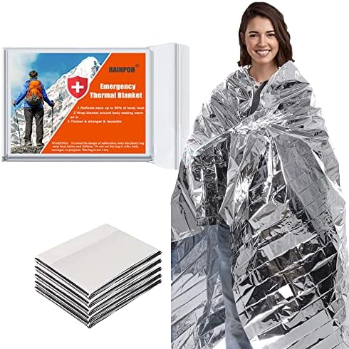 RAINPOH Emergency Mylar Thermal Blanket 82 * 64 in(10 Pack), Gigantic Space Blanket, Survival Blankets Heavy Duty Camping Gear, First Aid, Silver