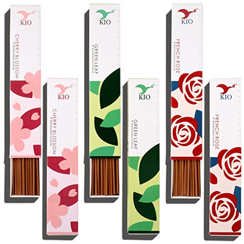 Kio Cherry Blossom,Green Leaf,French Rose Natural Bambooless Incense Stick Pack Of 3 ,150 Stick ,60 Miniut Burn Time Stick #TOP7