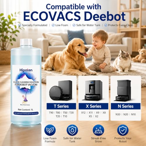 Image of 1L Floor Cleaner for ECOVACS DEEBOT X11 /X9 /X8 /T90 /T80 /T50 /T30 /T20 /N30 /N20 - Low-Foam Mopping Solution for Robot Vacuum - Pet & Kid Safe Multi-Surface Cleaner for Hardwood, Tile, Marble