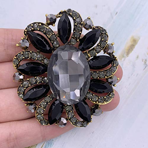 Image of SELOVO Flower Rhinestone Statement Brooch Pin Accessory Antique Gold Tone