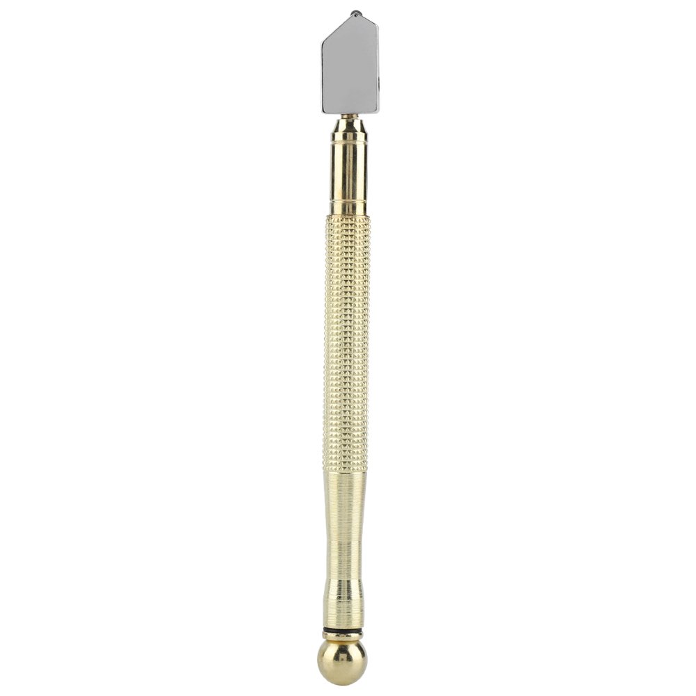 Zerodis Copper Handle Professional Glass Cutter Tool With Carbide Tungsten Blade, Silver And Yellow Metal Handle, 28Mm Blade Length, For Glass Tiles Mirrors And Bottles, With Ergonomic Copper Design