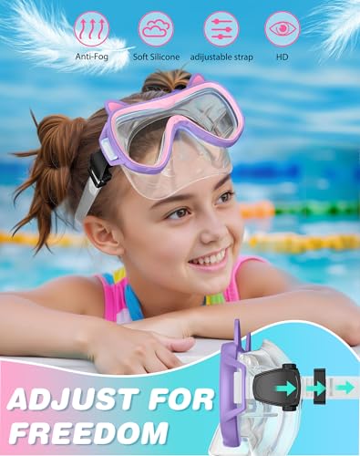 Set de snorkel para niños 2026 Cute Kitten con máscara de snorkel de doble tono y equipo seco miniatura 4