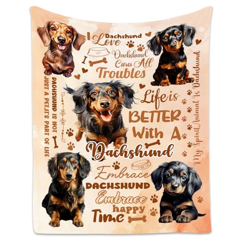 Dachshund Blanket, Dachshund Lovers Gift, Cute Soft Throw Gifts for Girls Boys Women, Cozy Flannel Throw Blankets for Bed Living Room, 60"x80"