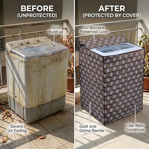 Image of DREAM CARE Waterproof & Dustproof Washing Machine Cover Top Load & Semi Automatic Suitable for 6 kg, 6.2 kg, 6.5 kg (80 x 86 x 51 cms)