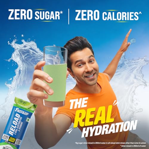Image of Fast&Up Reload Electrolytes Powder Sachets | Zero Added Sugar Hydration Drink with 5 Essential Electrolytes Vitamin C & B12 | Summer Heat, Workout Recovery, Travel & Wellness | Kiwi berry Pack of 5 Sachets