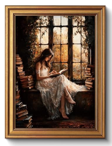 CHMMART Victorian Woman Reading Wall Art Dark Academia Wall Decor 12x16in