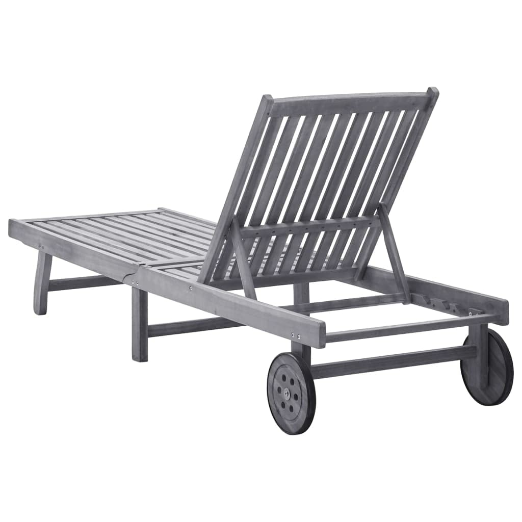 Lettino prendisole in legno massello di acacia, con schienale regolabile e ruote, per giardino, terrazza, balcone, piscina, pieghevole, stabile, confortevole, ideale per prendere il sole e