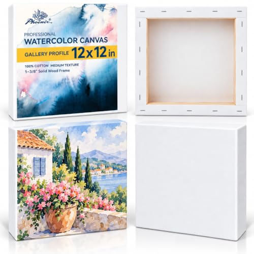 PHOENIX 12x12 Inch Gallery Depth Watercolor Canvas 4 Pack