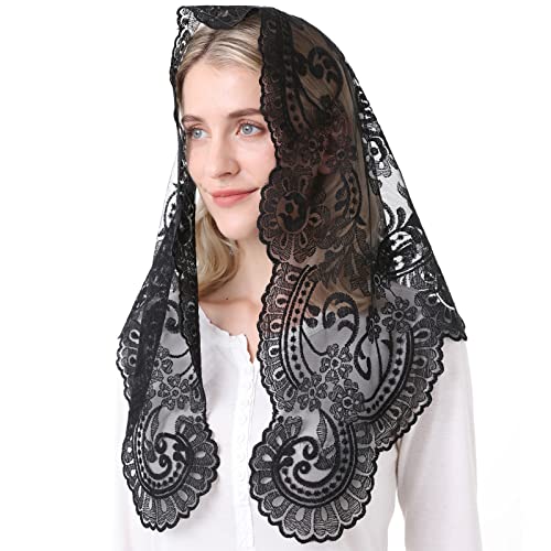 Spanish mantilla Black Mantilla Catholic church chapel scarf Embroidery lace Mass, 120cm*60cm