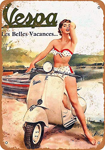 Plaque en métal 30,5 x 40,6 cm – Vespa Scooters – Décoration murale vintage