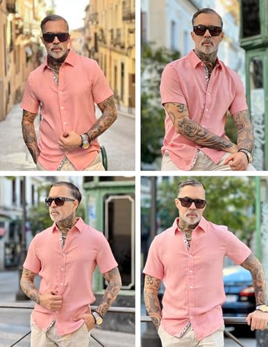 PJ PAUL JONES Men's Casual Short Sleeve Button Down Shirt Summer Beach Wedding Shirt4