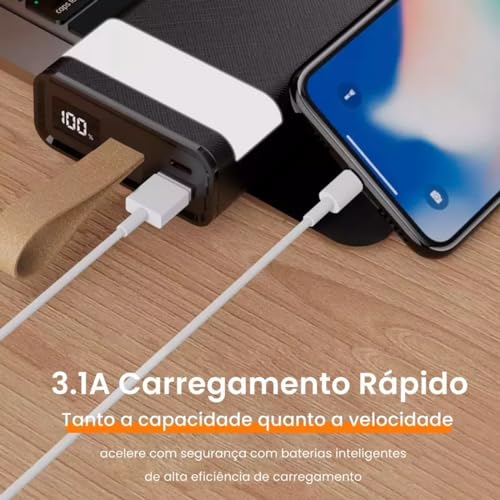 Carregador sem fio Universal Portátil Power bank Turbo 20000mah com 4 cabos saída USB Tipo C/Micro U