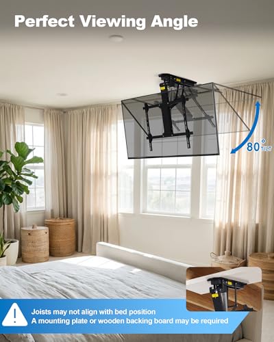 Image of TOPSKY Electric Ceiling TV Mount with Remote, Motorized Drop Down TV Ceiling Mount for 32-70 Inch Flat & Curved TVs, Up to 88 lbs, VESA 600x400, Fits Flat & Pitched Ceilings, Black
