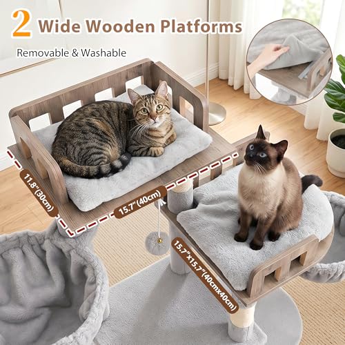 Árbol para gatos grande interior gris claro 74.8 in miniatura 3