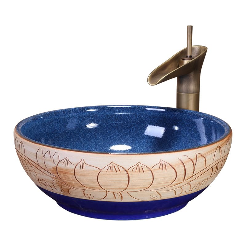 Umywalka Ceramiczna Nablatowa, Okrągła, Retro, Do Domu, Na Blat,