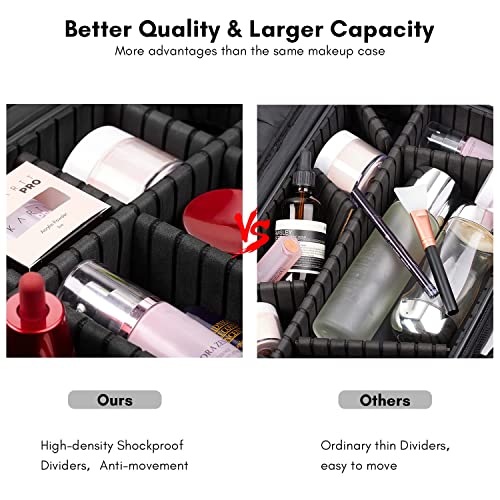 Vasker Makeup Organizer Makeup Case Travel Makeup Bags Organizer For Women Professional Leather Cosmetic Bag Train Case Box Storage Pink Portable Brush Holder With Adjustable Divider Gift For Women #TOP4