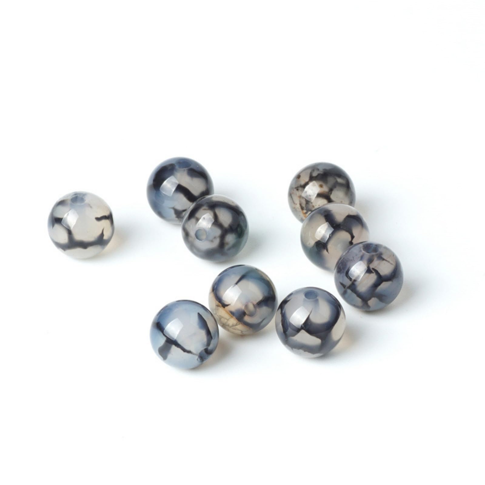 10 Perles Boules En Agate 10mm Dragon Vein Gris Et Noir Craquelé - DIY Bijoux Artisanat