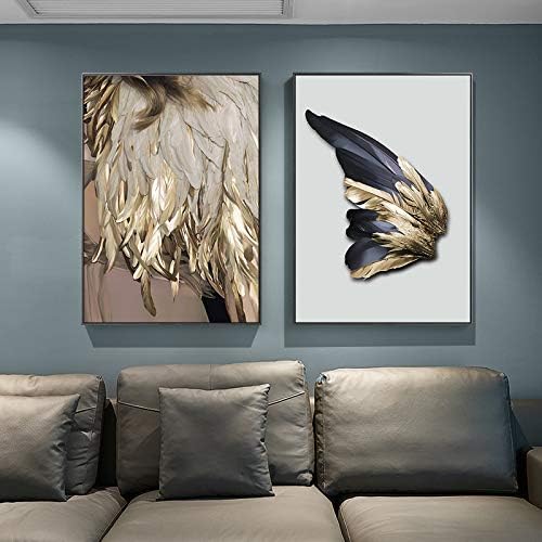 w15Y8 2Pcs Nordic Decor Feathers Canvas Painting White Poster And Print Unique Modern Golden Wings Wall Art For Living Room Bedroom Aisle60X80Cm No Frame