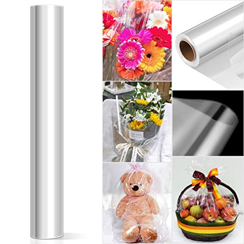 STOBOK Klares Cellophan Rolle,Entfaltete Breite 86CM x 30M Transparente Geschenkpapier 3.0 Mil Dicke Folienrolle zum Einwickeln von Geschenkkörben,Transparentpapier Blumenfolie Geschenkfolie