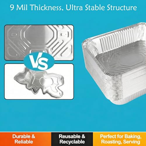 WAWINY 9x13 Thickened Aluminum Foil Pans, 20Pack Extra Deep Disposable Aluminum Pans for Roasting, Baking, Cooking, Food Prep, Chafing, Steam Table, Oven, Cake, and Party Catering. by WAWINY - Image 3
