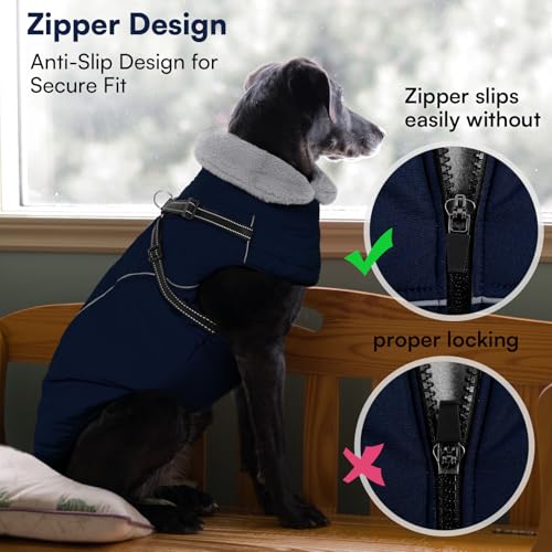 Queenmore Hunde Wintermantel Wasserdicht, Hundemantel mit Geschirr 3-Schicht Ausführung Reflektierend, Hundejacke Winter für Riesenrassen Labrador/Husky/Golden Retriever(Marineblau, 2XL)