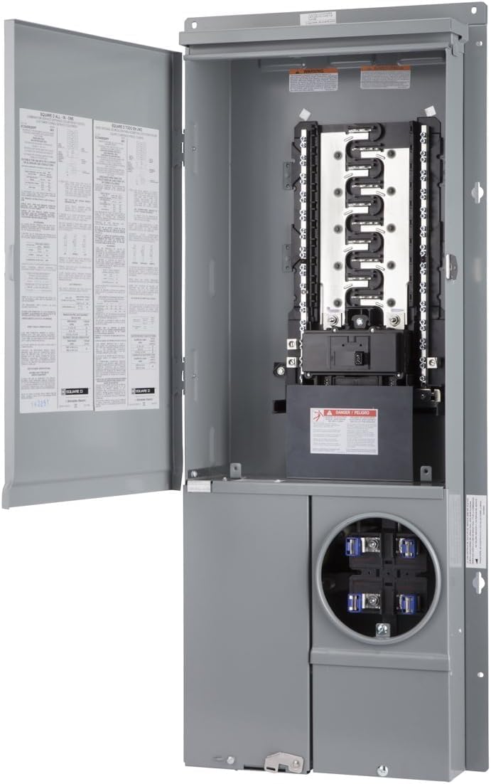 Square D - SC2040M200PF Homeline 200-Amp 20-Space 40-Circuit Solar-Ready Combination Meter Socket and Main Breaker Load Center for Plug-on Neutral breakers