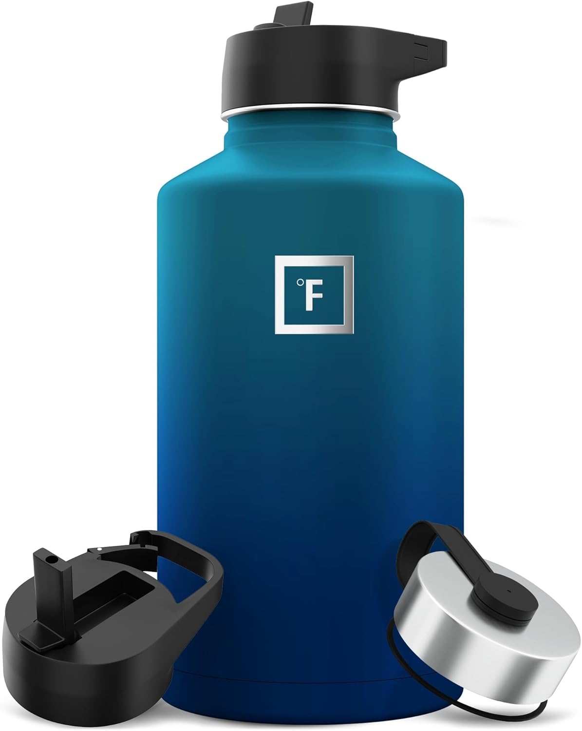 IRON °FLASK Sports Water Bottle - 64 Oz, 3 Lids (Straw Lid), Leak Proof, Vacuum Insulated Stainless Steel, Double Walled, Thermo Mug, Metal Canteen