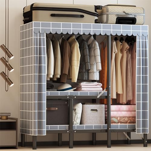 Perchero portátil con 2 barras para colgar, estantes ajustables, 150 x 50 x 172 cm, ahorro de espacio, armario para dormitorio y sala de estar, fácil montaje y diseño