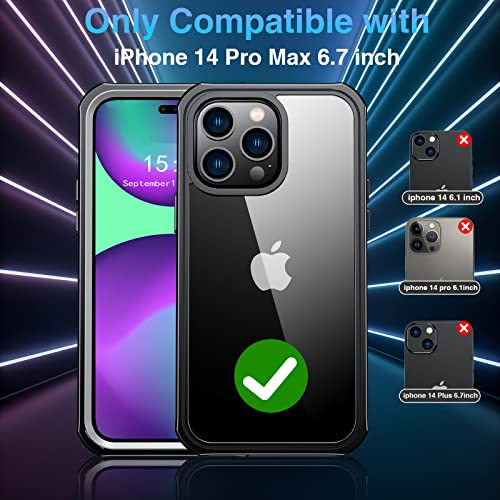 Goldju For Iphone 14 Pro Max Case, [Built-In 9H Tempered Glass Screen Protector] & [2 Pack Camera Lens Protector], Full-Body Clear Bumper Case For Iphone 14 Pro Max 6.7” (Black) #TOP1