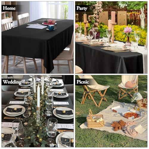 2 Pezzi Tovaglia Rettangolare, Tovaglia Tessuto Decorativo Tovaglia Tovaglia Rettangolare in Poliestere Lavabile Tovaglie per Matrimonio, Festa, Banchetto (145 * 275 cm) (Nera) - immagine 6