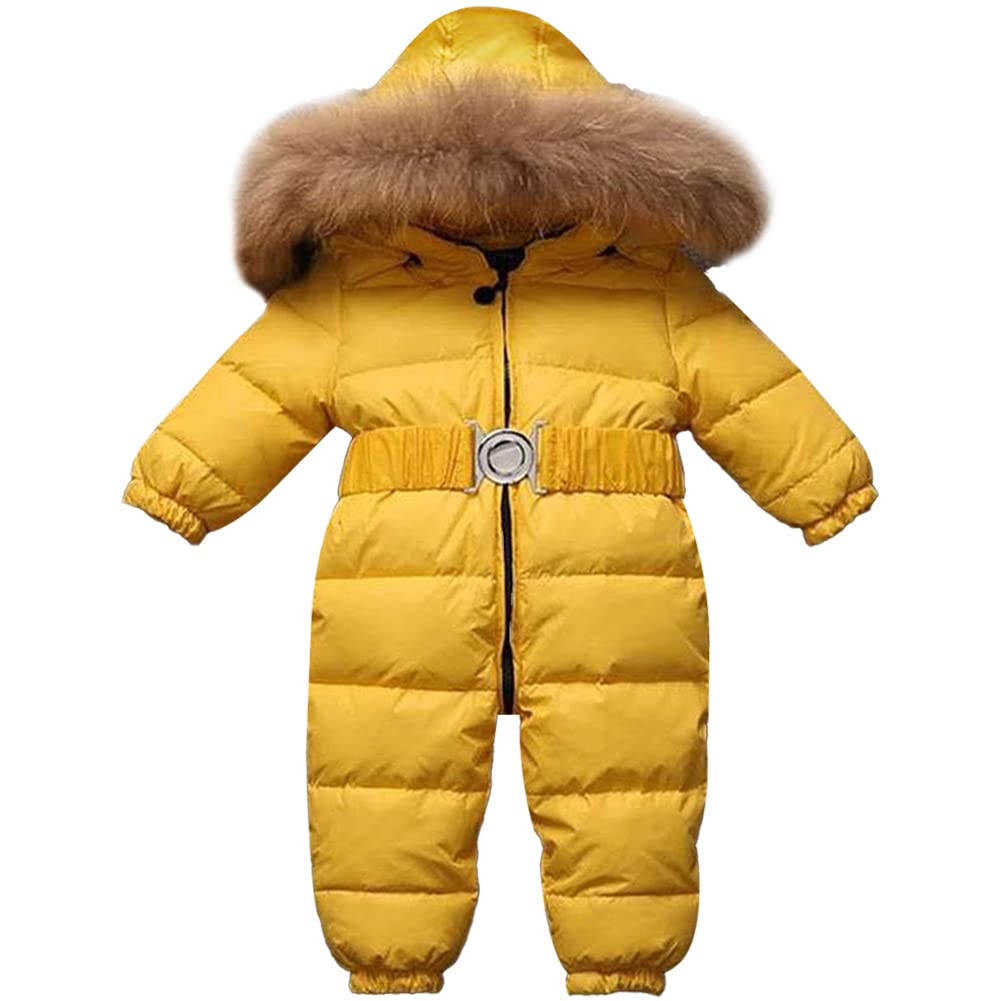 Traje de nieve, Ropa Nieve para bebé y niño, de plumón, para invierno, con capucha de piel, amarillo, 104/110 cm