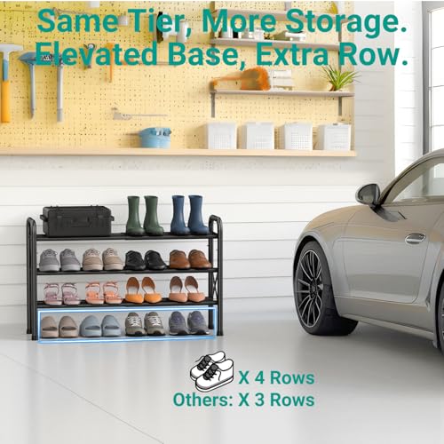 3-Tier Expandable Shoe Rack for Closet Floor, X-Frame Metal Small Shoe Rack for Entryway, Adjustable Shoe Shelf Organizer, Free Standing Shoe Racks for Front Door Entrance, Garage - Black - Image 5