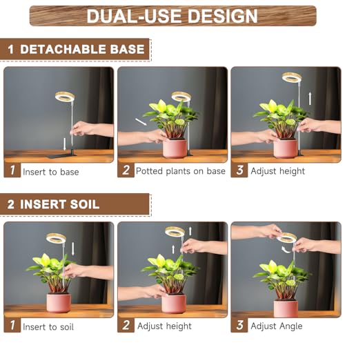 Image of Aokrean Grow Light, 48 LEDs Full Spectrum Plant Lights for Indoor Growing, Height Adjustable Wood Grain Plant Grow Light with Base, 3 Optional Spectrums, Auto Timer 6 /12 /16Hrs, 5 Brightness