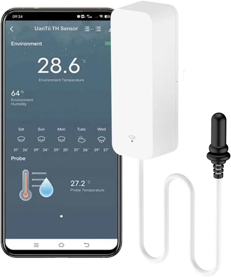 UanTii WiFi Temperature Humidity Sensor With External Probe for For Plants Aquarium,Smart Home Hygrometer App and Voice Monitoring (WiFi Version)