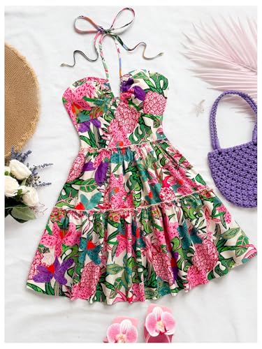 Image of Floerns Women's Floral Sleeveless Halter Milkmaid Boho Mini Dress