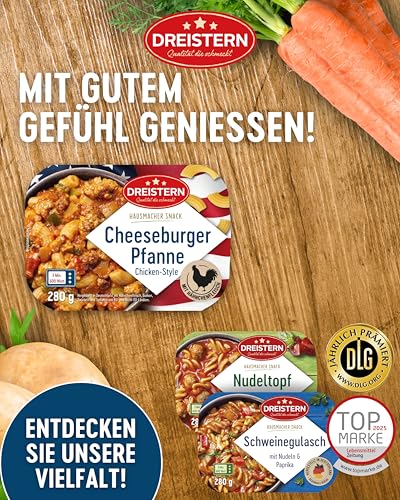 DREISTERN Cheeseburger Pfanne 280g I Mit Rindfleisch & Nudeln I Herzhaftes Fertiggericht in Mikrowellenschale I Lange Haltbarkeit dank natürlicher Konservierung I Hausmacher Qualität – Bild 7