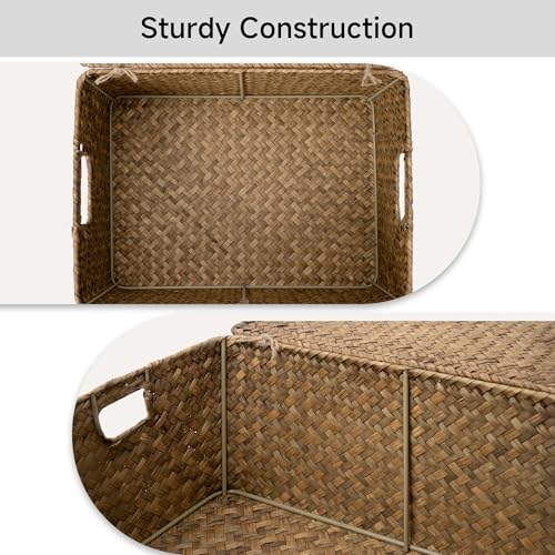 Image of StorageWorks Wicker Basket with Lid, Storage Baskets with Lids, Brown