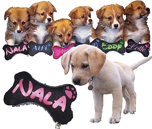 LunaChild Cojín de juguete para perro hecho a mano Hueso de perro Quitescher/Sonajero XXS XS S M L XL XXL Nombre bordado personalizado imitación de gamuza