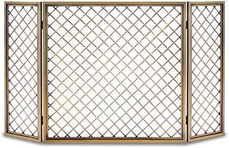 Pilgrim, Antique Brass Home and Hearth 18243 Hartwick Tri Panel Fireplace Screen, 48" W x 30" H, 32 Lb