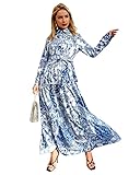 CALLA DREAM Shirtkleid Damen Langarm Maxikleid Herbst-Winter Blusenkleid Damen Paisley Freizeitkleid Frühling Langes Elegante Kleider S-3XL - Blau/Rot/Grün