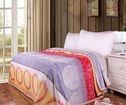 Dada Bedding Lightweight Flannel Mink Fleece Throw Blanket - Refreshing Seashore Sands Striped Silky Soft - Light Lilac Lavender Yellow & Coral Red - 80" X 90" #TOP11