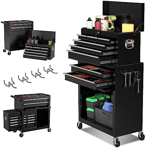 High Capacity Tool Chest Tool Box, Rolling Tool Chest with 8 Drawers, Portable Top Box with Lock, Garage Tool Storage Cabinet with Wheels, Keyed Locking System Toolbox Organizer(Black)